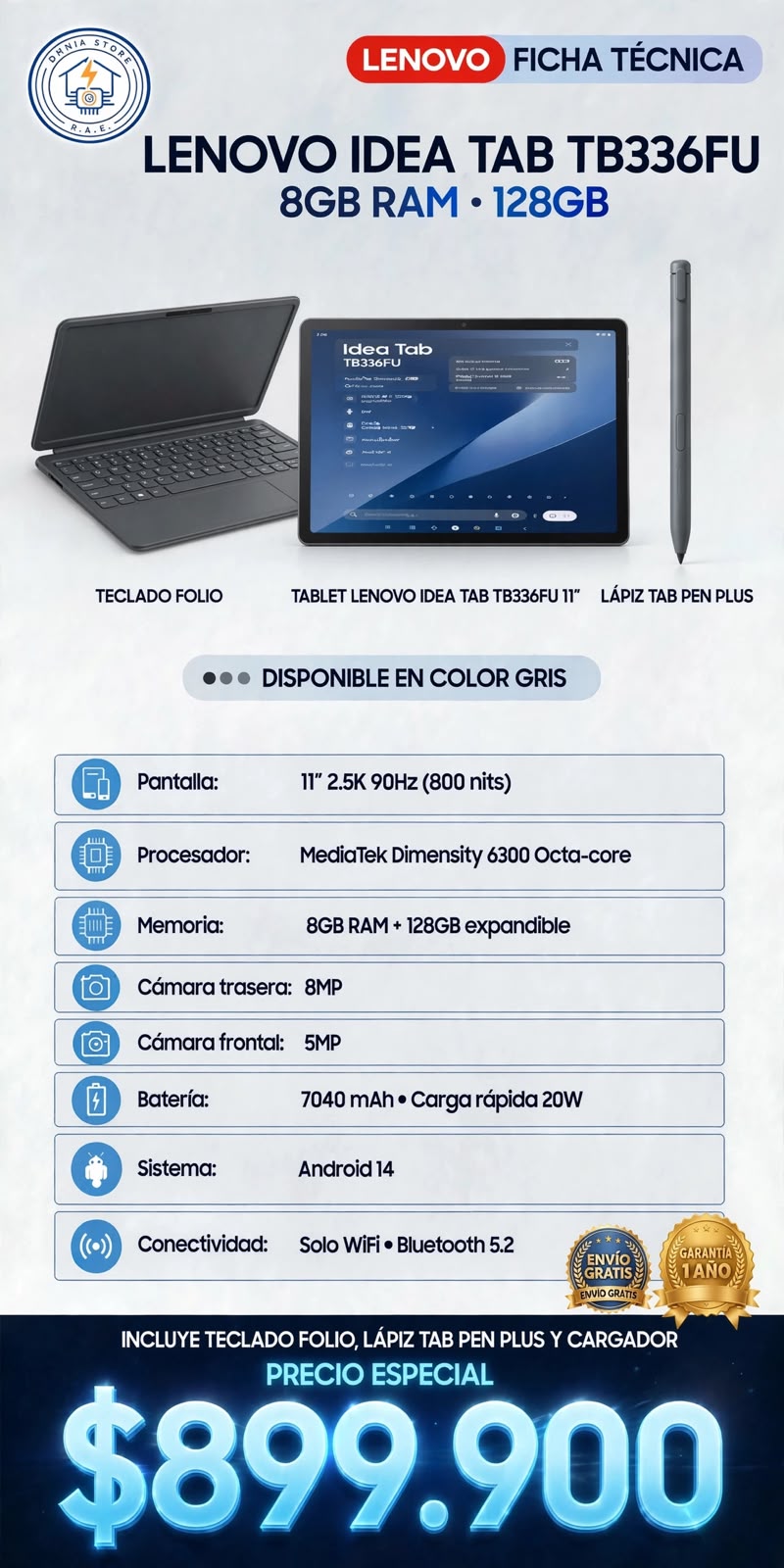 Lenovo IdeaTab TB336FU - Ficha técnica oficial del proveedor