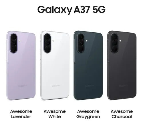 Samsung Galaxy A37 5G - Colores disponibles: Awesome Lavender, Awesome White, Awesome Graygreen, Awesome Charcoal