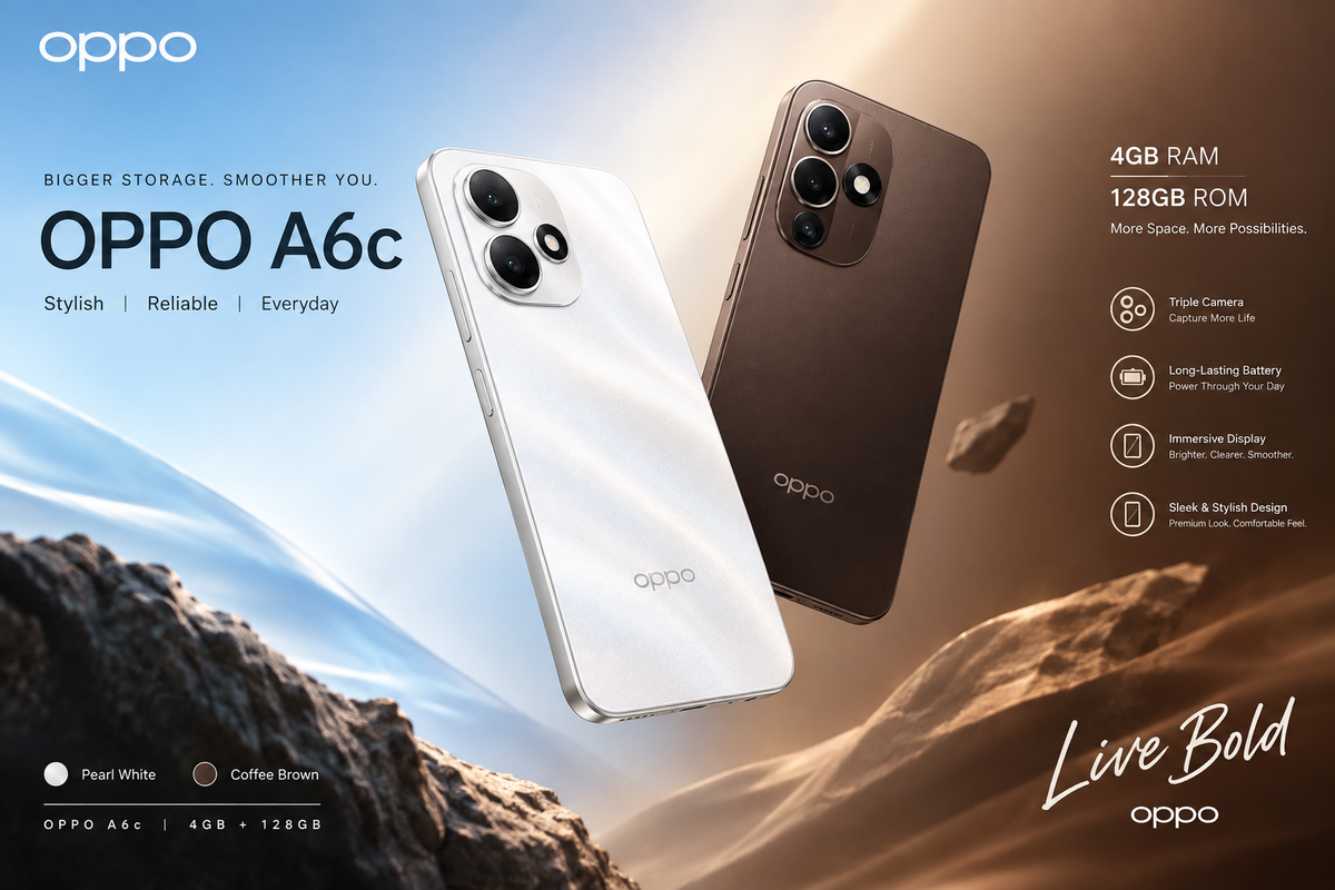 OPPO A6c - Banner Blanco y Café