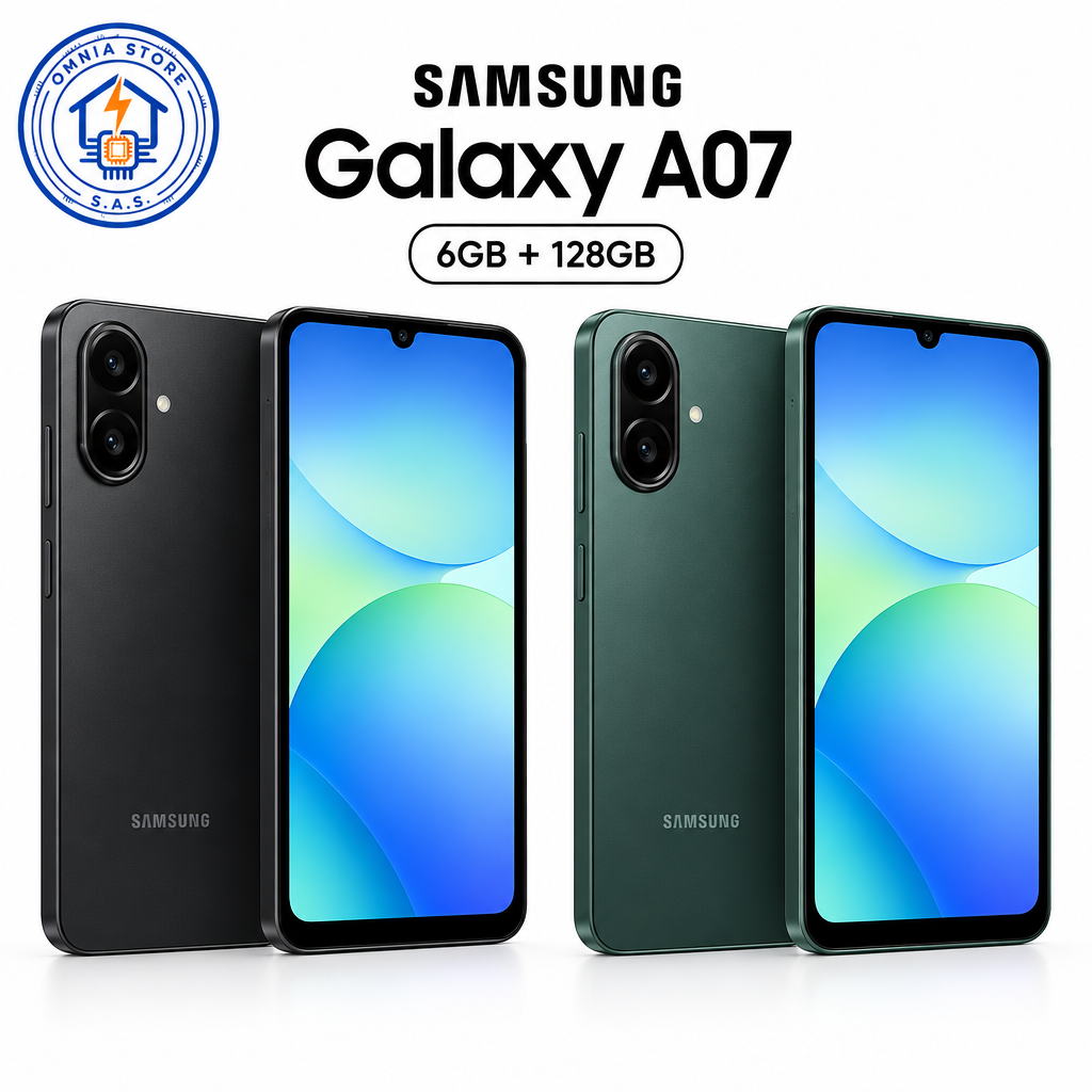 Samsung Galaxy A07 - Negro y Verde con logo Omnia Store