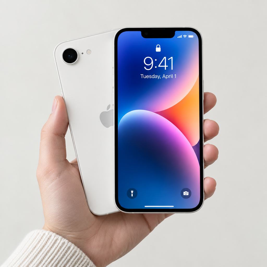 iPhone 16e - En mano Blanco