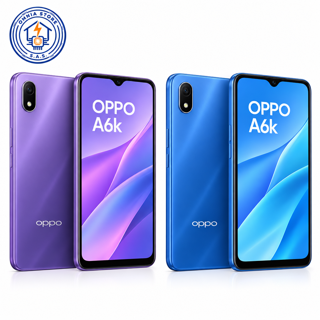 OPPO A6k - Púrpura y Azul con logo Omnia Store